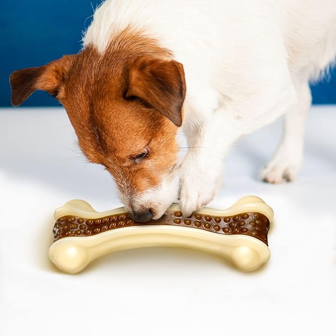 Sosation Bones Shaped Dog Toys for Aggressive Chewers, 2 Pack Dog Chew Toys Puppy Teething Nylon Beef Flavor for Large/Medium/Small Puppies Breeds(Curved Bone,Medium)