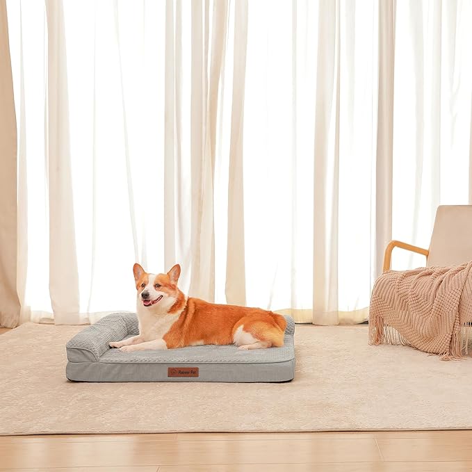 Orthopedic Dog Beds Large Sized Dog, Memory Foam Pet Bed for Large Dogs, Washable Removable Cover, Nonskid Bottom, Waterproof, 41x27x6 Inches, Light Grey