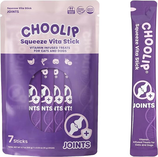 Choolip Squeeze Vita Stick Lickable Cat and Dog Treats – 7-Count Joint Support Sticks with Multivitamins, Soft Squeezable Paste for All Life Stages, Supporting Joint Health