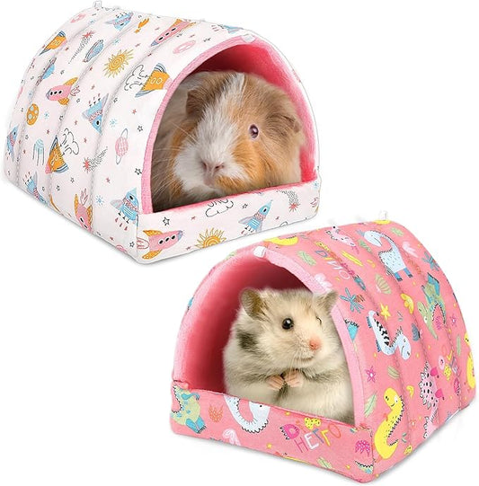 UPINS 2 Pack Guinea Pig Bed, Guinea Pig Hideout Washable Small Animal House Cage Accessories for Dwarf Rabbits Chinchillas Hamsters Hedgehogs Ferrets Bearded Dragons and Rats