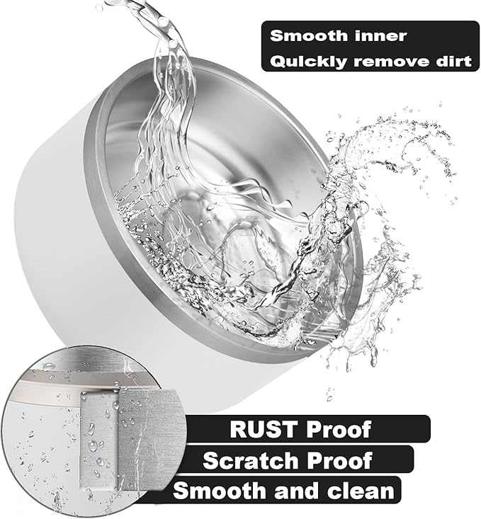 Custom Personalized Dog & Cat Bowls - Stainless Steel Non-Slip Water & Food Dishes - Easy to Clean, Dishwasher Safe - Small, Medium, Large Sizes (White)