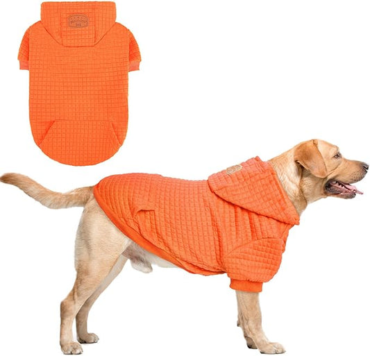 BEAUTYZOO Small Dog Hoodie Sweater with Pockets, Dog Clothes for Small Medium Dogs Boy Girl, Waffle-Like Laminated Cotton Pet Coats with Hat and Leash Hole, Orange L