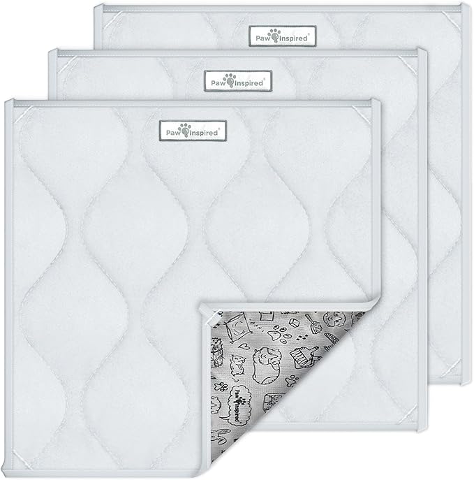 Paw Inspired Guinea Pig Cage Liner Pads | Washable Fleece Bedding, Waterproof Bottom | Super Absorbent Pee Pad or Pet Bed Mat for Piggies, Ferrets, Rabbits, Hamsters, Small Animals (12x12, Light Gray)