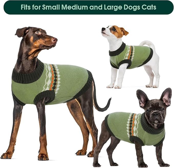 Kuoser Dog Sweater, Dog Sweaters for Large Size Dogs, Boy Girl Dogs Christmas Sweater, Pet Sweatshirt Outfits for Male Female, Warm Big Doggie Pullover Knitwear Clothes for Fall Winter, Green L