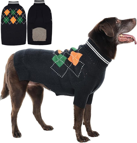 XXXL Boy Dog Sweater, Dog Sweaters for Extra Large Dogs Boy, Winter Warm Pullover, Turtleneck Knit Dog Christmas Sweater with Sleeves, Soft Stretchy Knitwear for Cold Weather, Holidays - Black