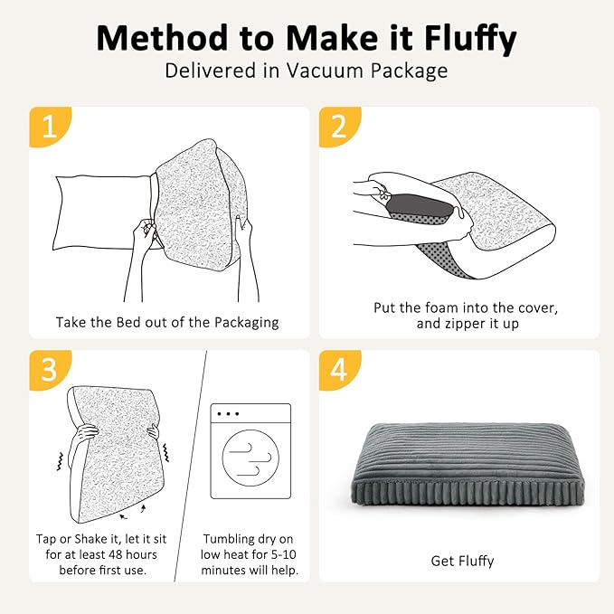 Dog Beds Large Sized Dog, Flat Pet Beds with Removable Washable Cover, Pet Mat Cute Pet Crate Bed Thick Shredded Chopped Crate Foam & Anti Slip Bottom for Indoor, 35"x23"x4" Grey