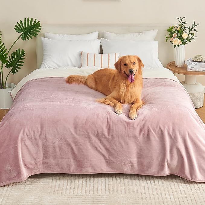 Waterproof Blanket 60"x80" for Adults, Reversible Waterproof Bed Cover for Dogs Cats Pets, Soft Leakproof Blanket for Bed Couch Sofa Furniture Protector, Dusty Pink/Off White