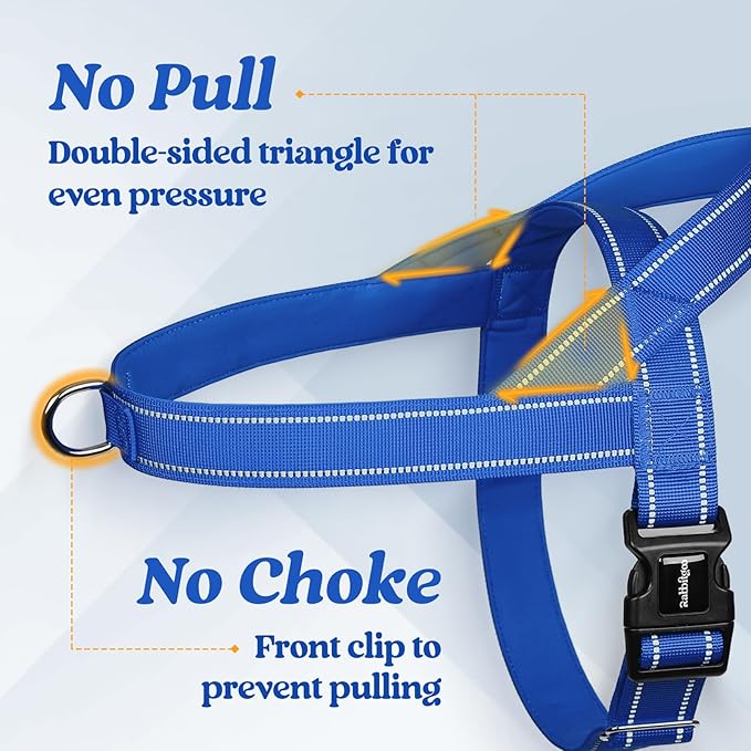 rabbitgoo Dog Harness No Pull, Quick Fit for Large Dogs with Soft Padded Handle, Chest Adjustable Reflective Pet Vest, No Choke Escape Proof for Walking Training, Blue L