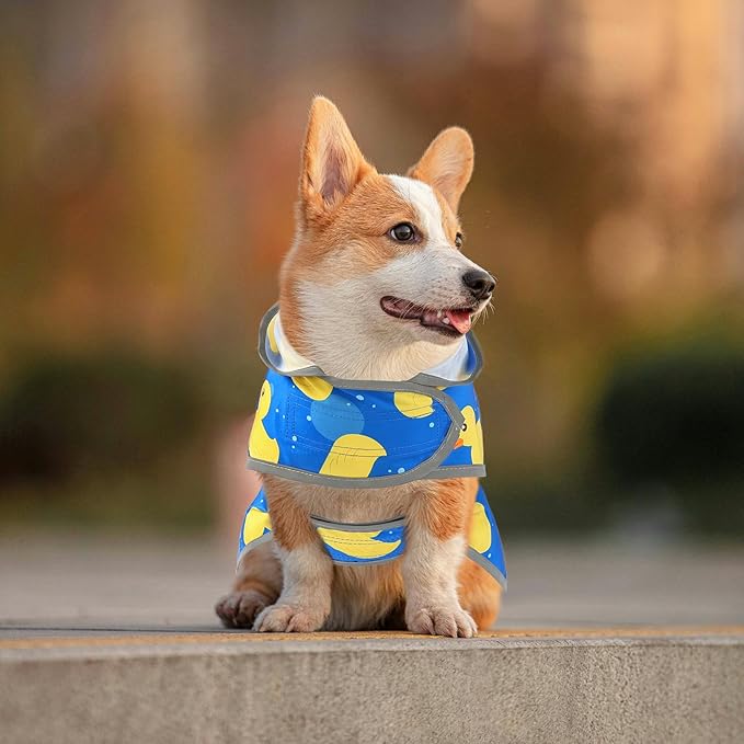 Dog Raincoat for Medium Dogs Waterproof Hooded Rain Jacket with Reflective Strips Leash Hole & Poncho Adjustable Fit (ShinyDuck,L)
