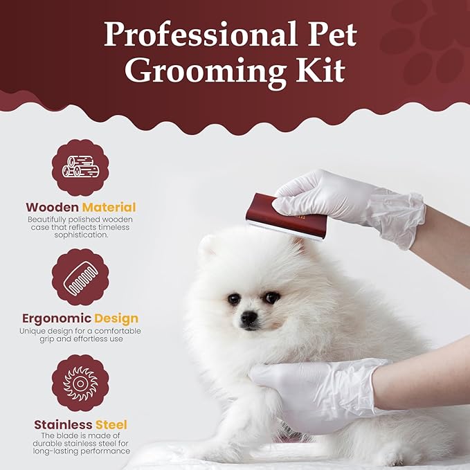 Deshedding Brush for Dogs & Cats | Professional Pet Grooming Tool | Removes Loose Fur, Dirt & Hair | Small, Medium & Large Pets |Ergonomic Wooden Handle| 5 Inches (Brown, 5 inch)