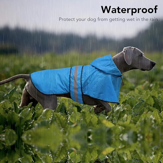 Weesiber Dog Raincoat, Waterproof Dog Rain Jacket with Leash Hole, Reflective Puppy Rainwear Hooded Pet Poncho Slicker for Walking (S, Blue)