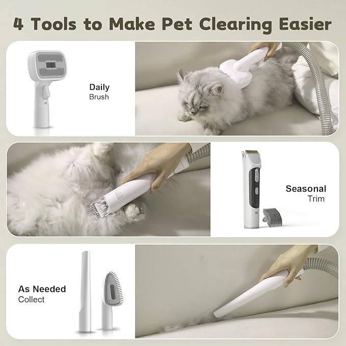 Dog Grooming Kit & Dog Grooming Vacuum, 12Kpa Suction Pet Vacuum Grooming Kit with Low Noise, 3 Suction Mode, 2L Capacity, 5 Pet Grooming Tools for Shedding Cat Hair, Home Cleaning