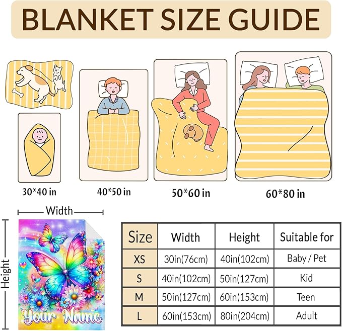 Personalized Butterfly Throw Blankets for Girls Throw Gift for Kids Teens Butterfly Lovers - 60x80 Inches Soft Warm Lightweight Blanket for Sofa Couch Living Room Bed