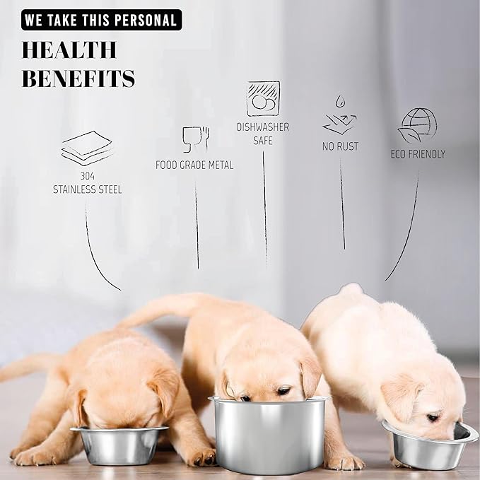 AVERYDAY 54oz Stainless Steel Dog Bowls Set, 2 Pack for Replacement Dogs Bowl Stand, 6.8 Cups Metal Dog Bowls, 8 Inch Medium Large Dogs Water Bowl for Raised Feeder with Opening 7.48-7.72"