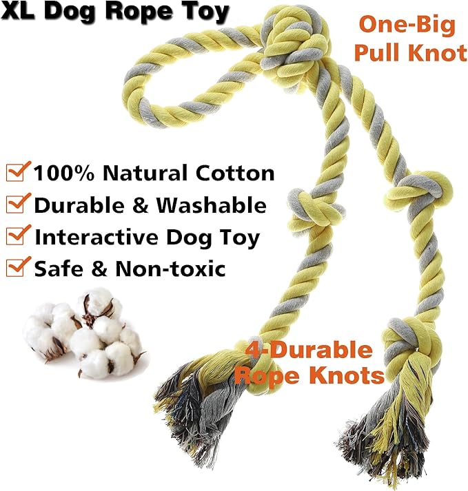 Rope Toy for Dogs,Large Dog Rope Toys for Aggressive Chewers, Heavy Duty Dog Toys for Large Medium Breed, Indestructible Tough Chew Toys Tug of War Dog Toy Cotton Rope for Teeth Cleaning
