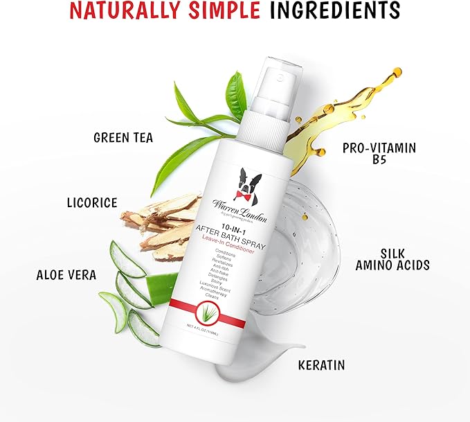 Warren London 10-in-1 Dog Spray & Rake Brush Combo | Detangles, Softens & Reduces Shedding | 16oz After Bath Spray + Dematting Rake | $40 Value – Now $29.99