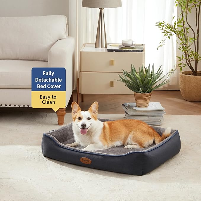 Orthopedic Dog Beds for Medium Dogs, Durable Egg Crate Foam Sofa Dog Bed wit Washable Removable Cover,Waterproof Lining,Pet Bed for Large Dogs (Navy Blue-Velvet, 31.5" L x 25.2" W x 7" Th)