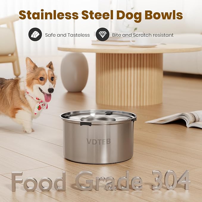 Dog Water Bowl No Spill,5.6LStainless Steel Dog Water Bowl with Anti-Slip,Spill Proof Slobber Stopper No Drip Slow Drinking Feeder for Sloppy Messy Drinkers,Indoor and Outdoor Use