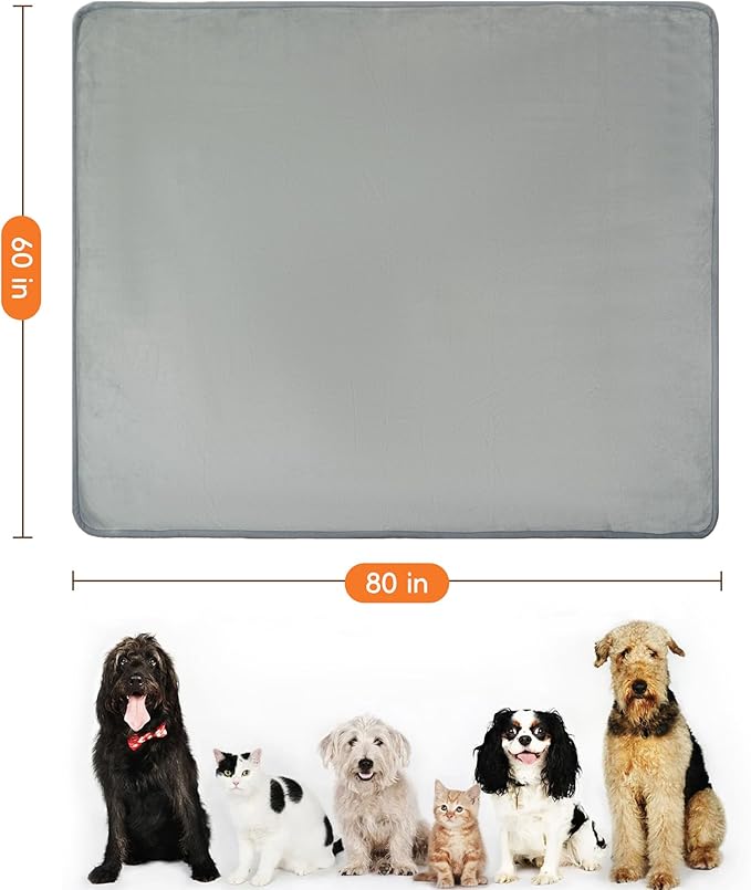 Waterproof Dog Blankets Light Grey Pet Blanket 60"x80", Soft Fluffy Sofa Car Bed Protector, Reversible Leakproof Flannel Washable Dog Blanket for Large Dogs