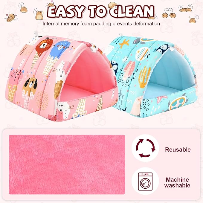 UPINS 2 Pack Guinea Pig Hideout,Guinea Pig Bed Washable Small Animal House Cage Accessories for Mouse Chinchillas Hamsters Hedgehogs Ferrets Bearded Dragons and Rats(Ocean Ice Cream)