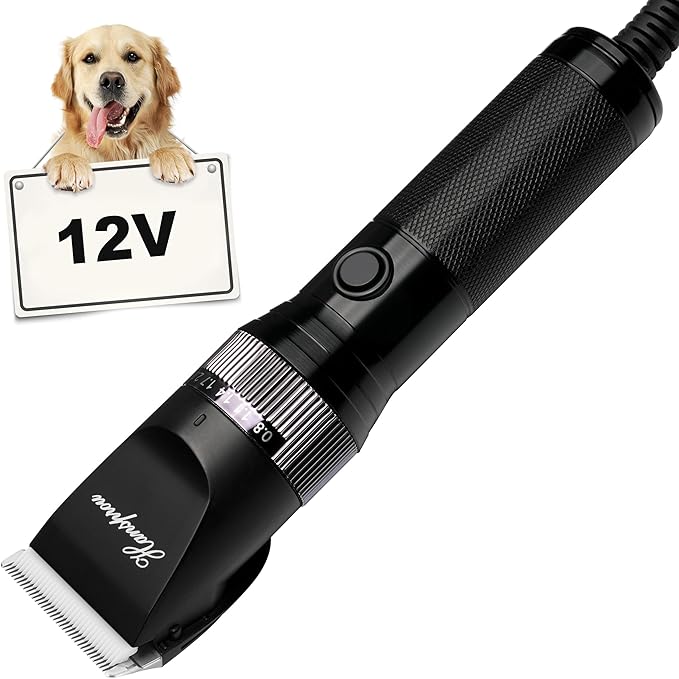 Dog Clippers for Grooming, 12V Professional Dog Clippers,Heavy Dutt Corded Pet Hair Trimmer Pet Trimmer for Thick Hair with Guard Combs Brush