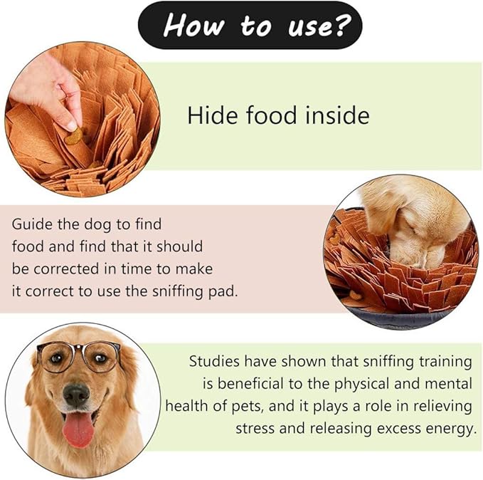 AWOOF Pet Snuffle Mat for Dogs, Interactive Feed Game for Boredom, Encourages Natural Foraging Skills for Cats Dogs Bowl Travel Use, Dog Treat Dispenser Indoor Outdoor Stress Relief (Brown)