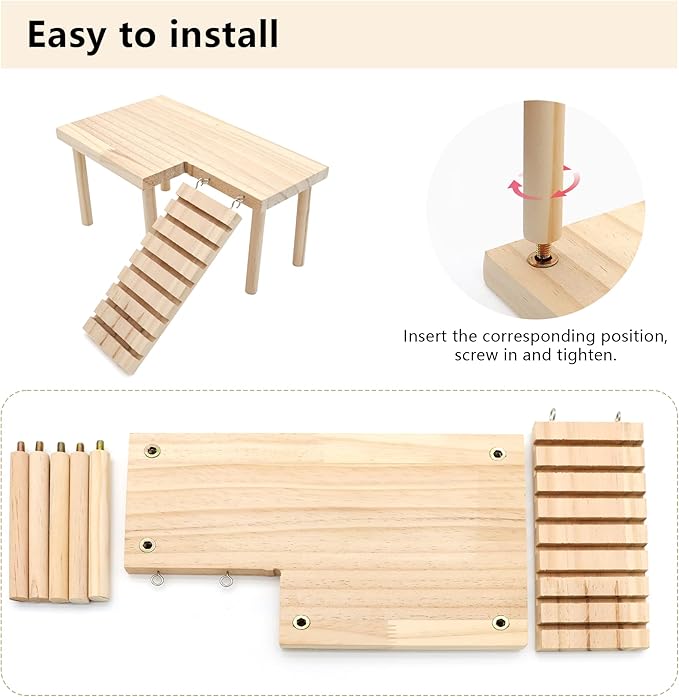 Hamster Wooden Platform with Legs Small Animal Climbing Ladder Standing Rat Guinea Perch Chew Toy Cage Accessories (Platform-Small)