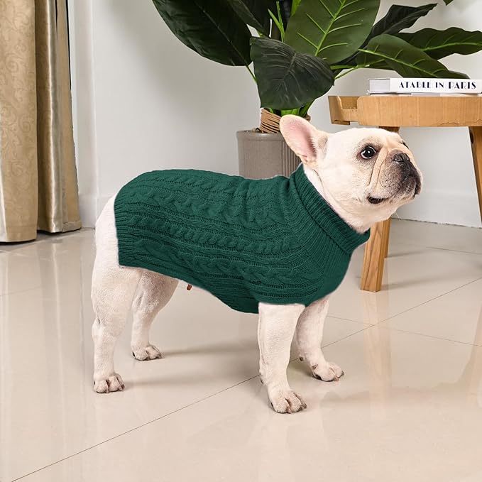 2 Pack Dog Sweaters for Medium Dogs Turtleneck Pullover Cable Knit Stretch Clothes French Bulldog Dachshund Boston Terrier Corgi Beagle Pug Boy Girl Pets Winter Clothes (L, Red & Green)