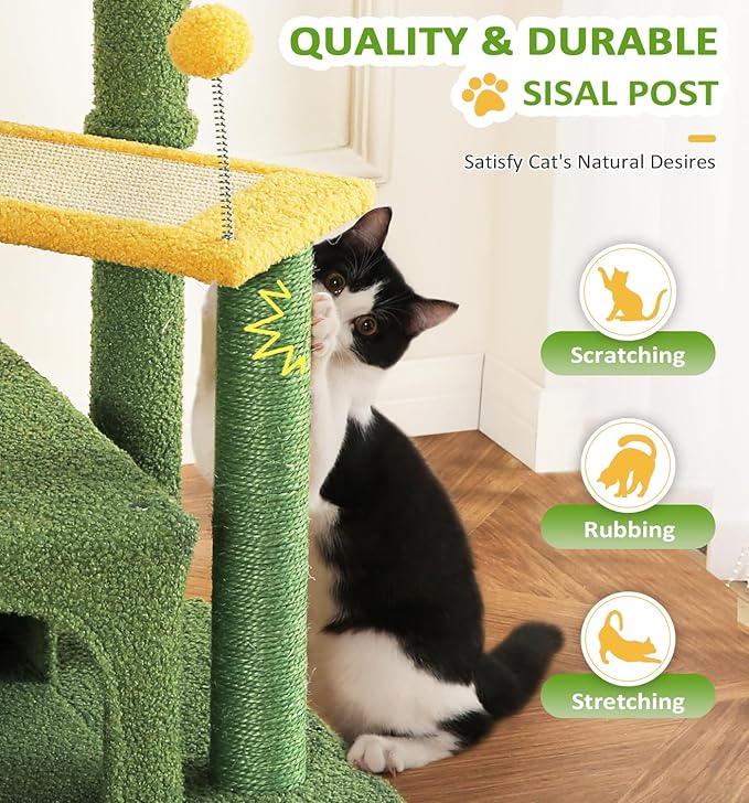 Made4Pets Cat Tree, Small Cat Tower for Indoors Cats, Cute Wood Kitty Condo with Scratching Post and Pad, 29" Multi-Level Modern Activity Climbing Furniture for Small and Medium Cats, Green