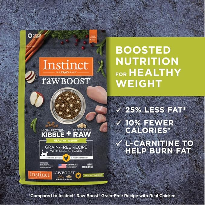 Instinct Raw Boost Healthy Weight, Natural Dry Cat Food with Freeze Dried Pieces, Grain Free Recipe - Real Chicken, 10 lb. Bag