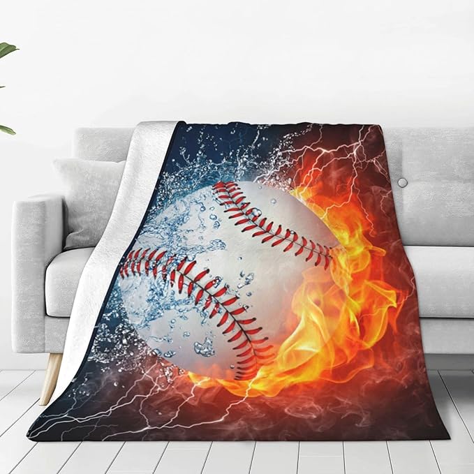 Baseball Printed Throw Blankets Lightweight Plush Fuzzy Cozy Soft Bedding, Fleece Throw Blankets All Season for Sofa Couch Bed 50x60 inches