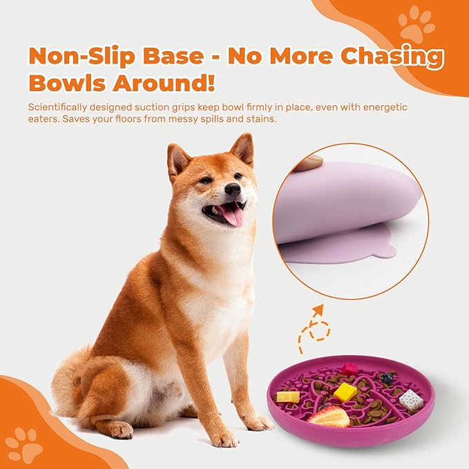 Dog Slow Feeder Bowl,Non-Slip Silicone Base Pet Food Mat, Healty Eating for Fast Eaters,Easy Clean Dishwasher Safe,for Small Medium Dogs Cats (Peach Pink)