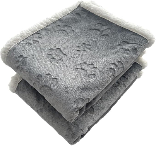 Qeils 1 Pack 2 Dog Blankets for Small Dogs - 2 pcs Waterproof Dog Blanket Washable - Soft Sherpa Fleece Puppy Blanket for Kitten Doggy, Warm Cat Blankets for Indoor Cats, 25"X30", Grey