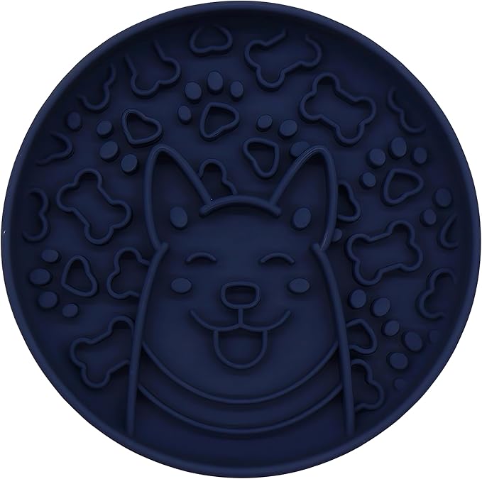 Slow Feeder Dog Bowl, Pet Food Mat with Non-Slip Silicone Base, Healty Eating for Fast Eaters,Easy Clean Dishwasher Safe,for Small Medium Dogs Cats (Navy Blue)