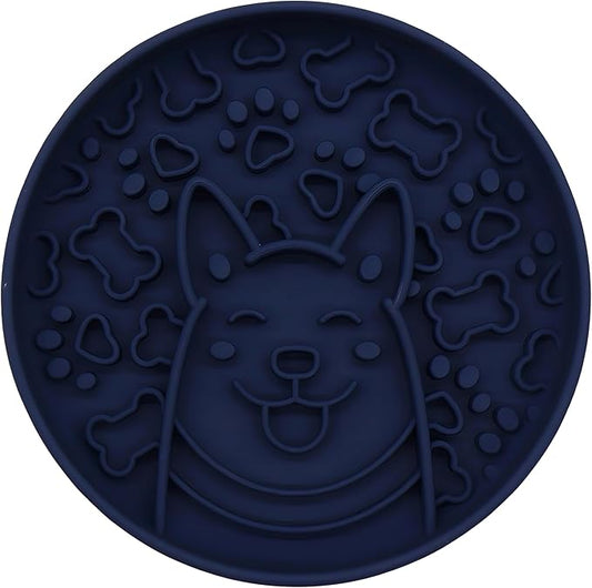 Slow Feeder Dog Bowl, Pet Food Mat with Non-Slip Silicone Base, Healty Eating for Fast Eaters,Easy Clean Dishwasher Safe,for Small Medium Dogs Cats (Navy Blue)