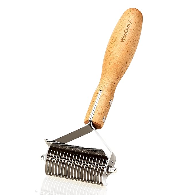 Undercoat Rake Dog Brush Dematting Comb cat shedding tool Dematting Tool Pet Brush Efficiently Detangle and Groom Coats for Large Medium Small Dogs and Cats Comb for Grooming Premium Wood Handle