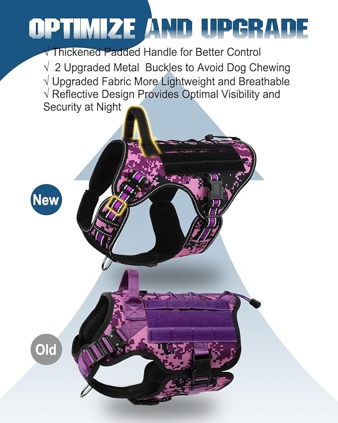 PETNANNY Tactical Dog Harness Reflective with ID Card,Service Dog Vest Harness for Medium Large Dogs,Emotional Support Vest with Padded Handle,2 Reflective Patches for Training Hunting(Purple Camo,XL)