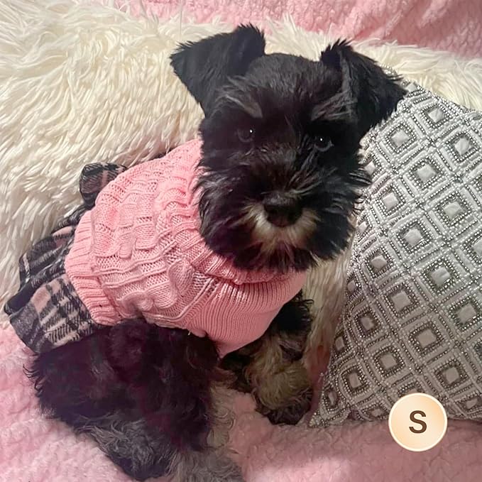 KYEESE Dog Sweater Thick Dogs Clothes with Bowtie Comfy Knitwear Dog Sweaters for Small Dogs Girl Stretchy Cat Sweaters Soft Turtleneck Pet Sweater Dress Warm Pullover Pet Coats, Pink, Small