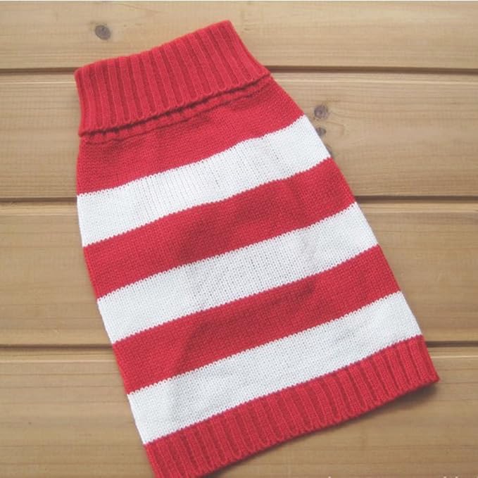 Turtleneck Stripes Pro Pet Clothes Dog Wool Classic Sweaters (Red &White Stripe, XS)