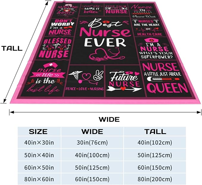 Nurse Theme Blanket, Nurse Gifts for Women, Gifts for Nurses Female, Cozy Lightweight Warm Throw Blanket, Nurse Appreciation Gift, Nurse Practitioner Gift, Nursing Student Gift Blanket 50" x 40"