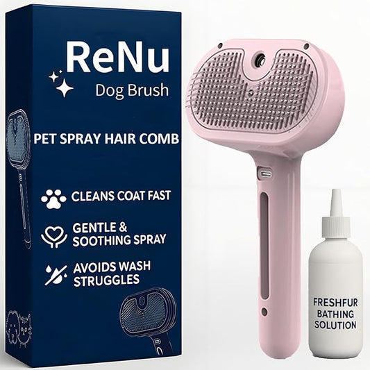 Fresh Fur Shower Brush, 3-in-1 Self-Cleaning Steamy Pet Brush for Dogs & Cats – Grooming Tool for Long & Short Hair, Removes Loose Hair and Reduces Shedding (Pink)