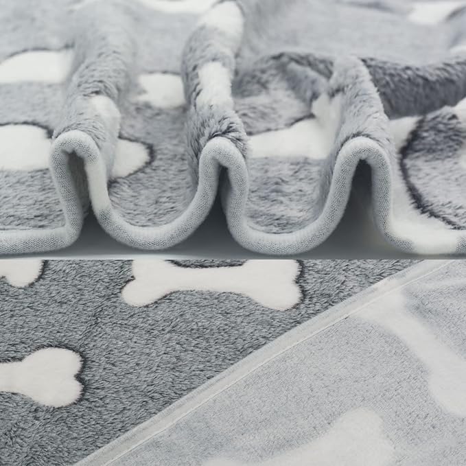 1 Pack 3 Puppy Blankets Super Soft Warm Sleep Mat Grey Cute Print Blanket Fluffy Fleece Pet Blanket Flannel Throw Dog Blankets for Small Dogs Puppy Dogs Fluffy Cats,Bone-Medium(29"x20")