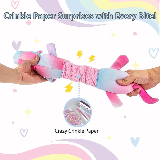 Squeaky Crinkle Plush Unicorn Dog Toys, Dog Toys to Keep Them Busy, Tug of War & Pull Toys for Small, Medium Dogs Puppy
