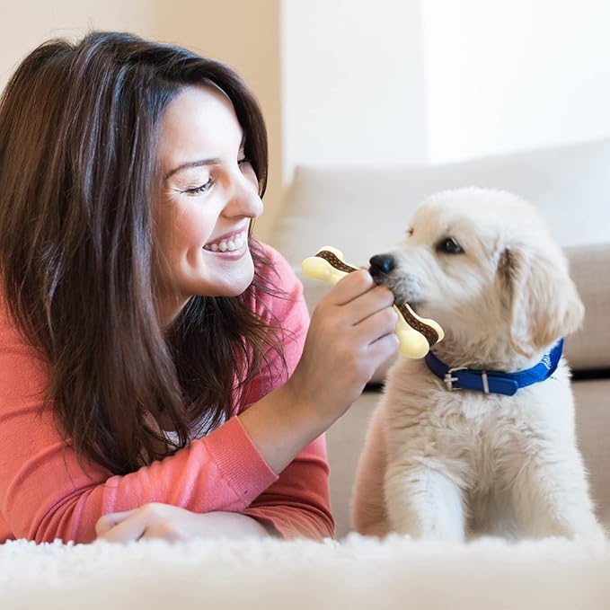 Sosation Bones Shaped Dog Toys for Aggressive Chewers, 2 Pack Dog Chew Toys Puppy Teething Nylon Beef Flavor for Large/Medium/Small Puppies Breeds(Curved Bone,Medium, Small)