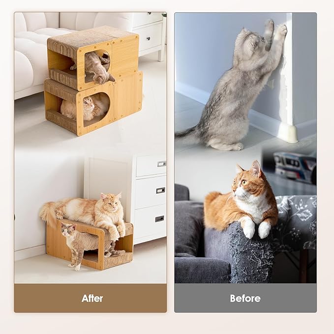 EHEYCIGA Cardboard Cat Scratcher House, 23-Inch Corrugated Cat Scratcher for Indoor Cats, Extra Large Scratching Board Pad, Brown