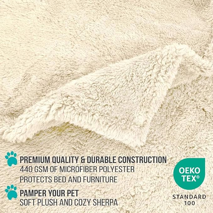 PetAmi Fluffy Waterproof Dog Blanket for Small Medium Dogs, Soft Warm Pet Sherpa Throw Pee Proof Couch Cover, Reversible Cat Puppy Bed Blanket Sofa Protector, Plush Washable Pad (Beige Cream, 24x32)
