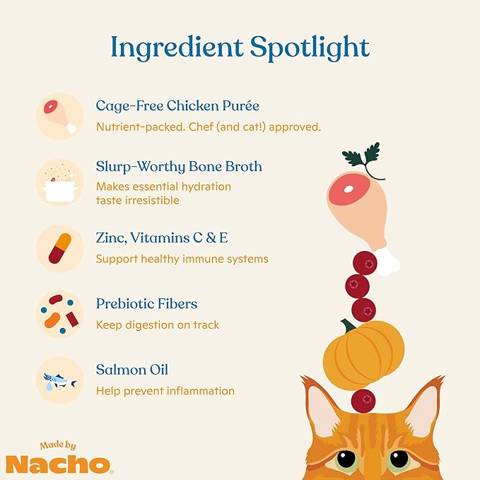 Made by Nacho Immune Support Cage-Free Chicken Puree, Meal Topper with Bone Broth, Wet Cat Food Topper, Immune System Support, Limited Ingredients, 1.4 oz. Each, 36 Count