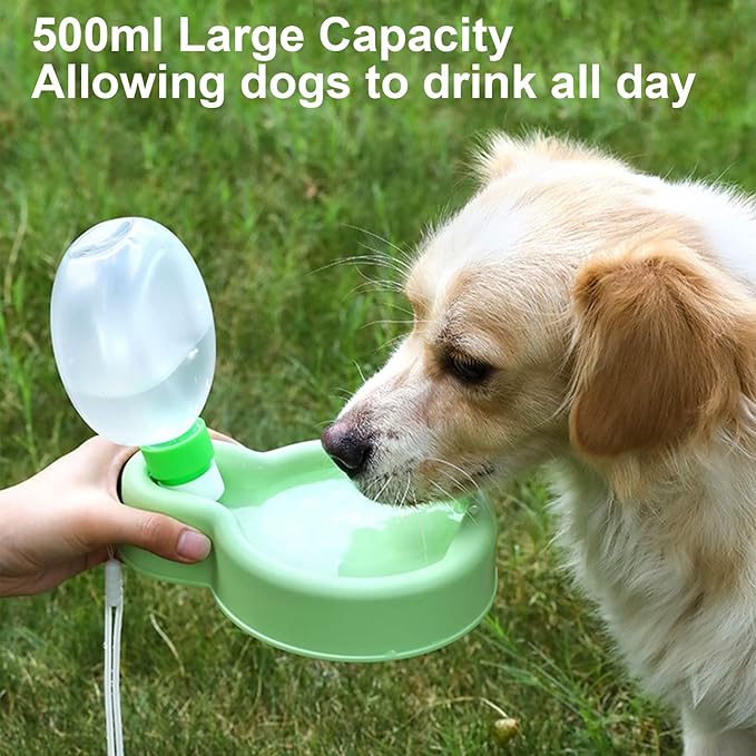 Portable Dog Water Bottle Dispenser, 17oz Dog Outdoor Water Bottle Bowl Foldable Pet Travel Eating Drinking Bottle Bowl (Green, 16.9oz)