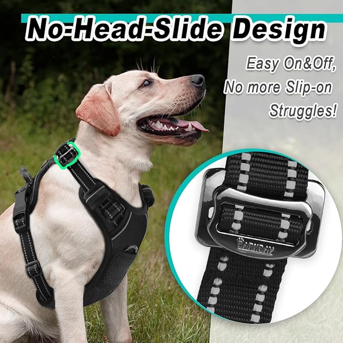 BARKBAY Dog Harness No Pull 3 Buckles for Small Dogs - Adjustable, Reflective, Comfortable, No Choke, Heavy-Duty - Perfect for Outdoor Training, Walking, and Hiking - Strong & Durable - S & Black