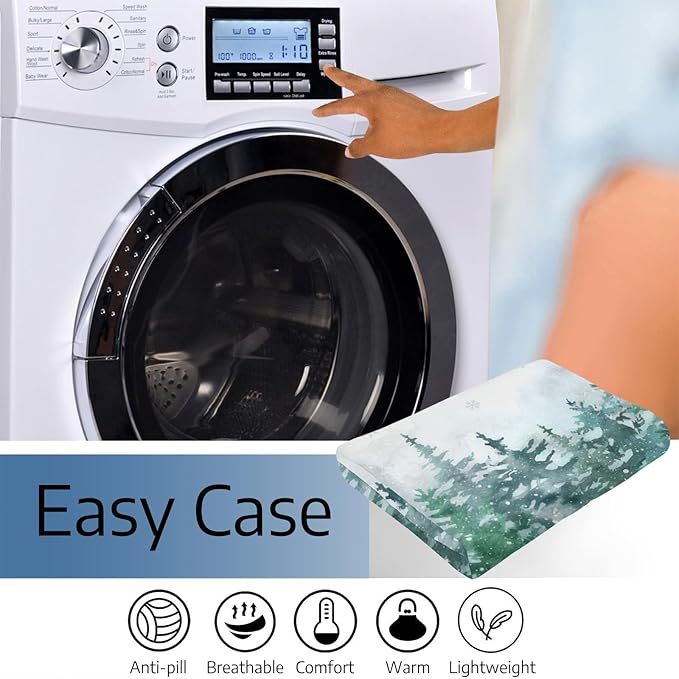 Christmas Throw Blanket Pine Tree Forest, Xmas Winter Snowflake Snowy Soft Blanket, Lightweight Warm Cozy Fleece Blanket for Couch Sofa Bed Holiday Decorations 40" x 50"